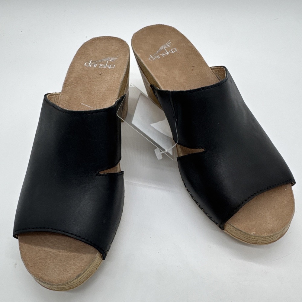 Dansko Black Leather Open-Toe Slide Sandals
